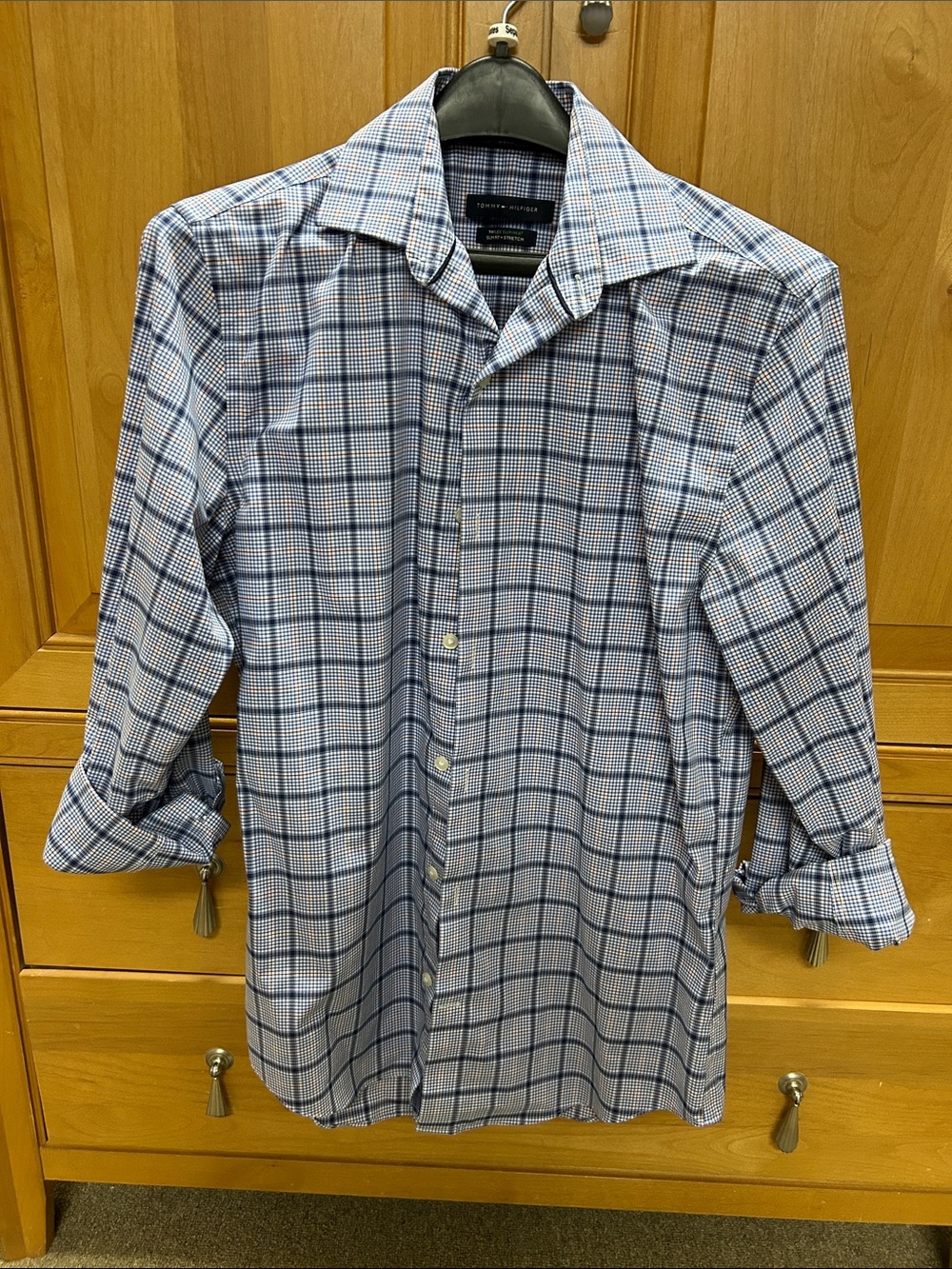Tommy Hilfiger Blue and White Checked Dress Shirt